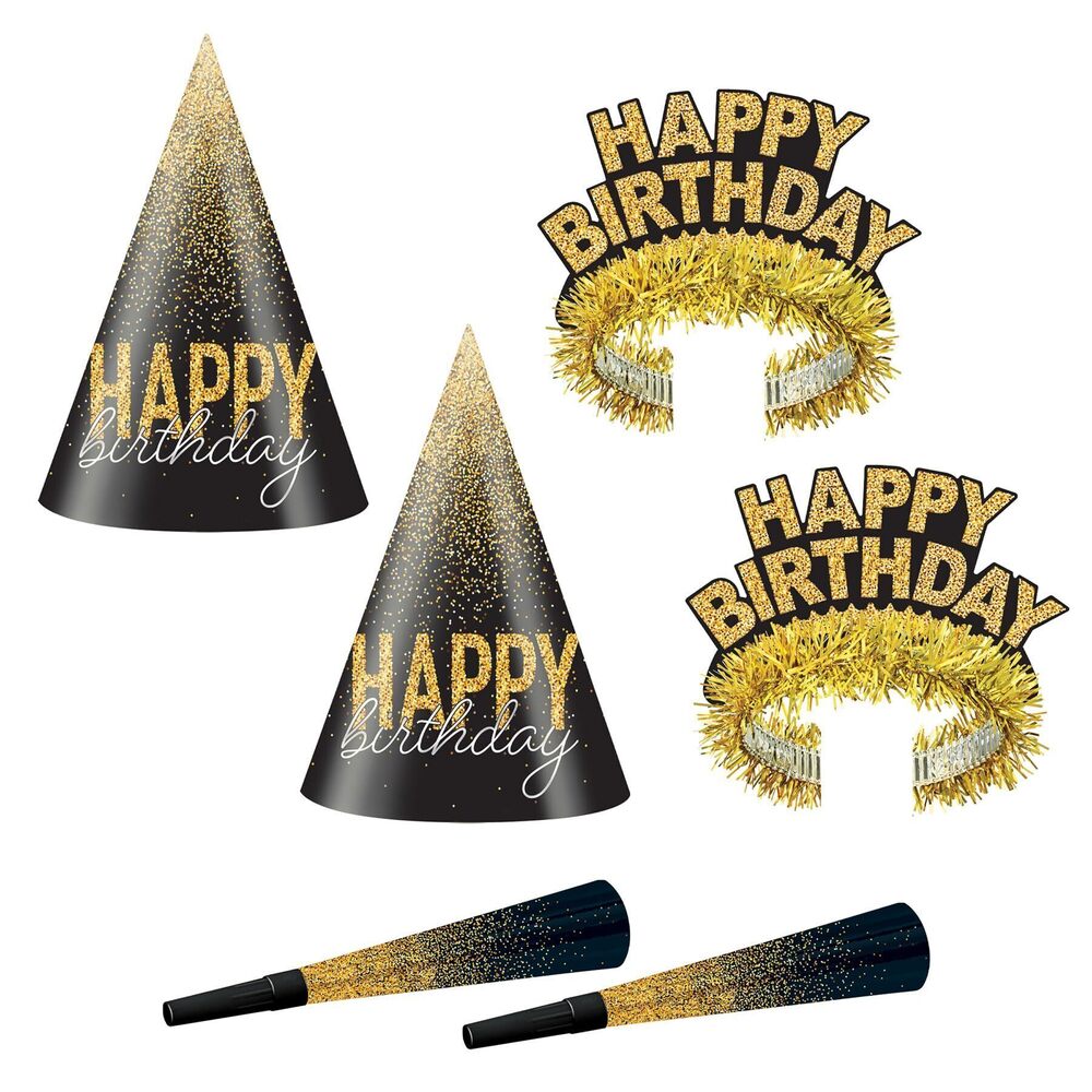 6113 16 Piece Silver & Gold Birthday Party Supplies Box with Happy B-Day